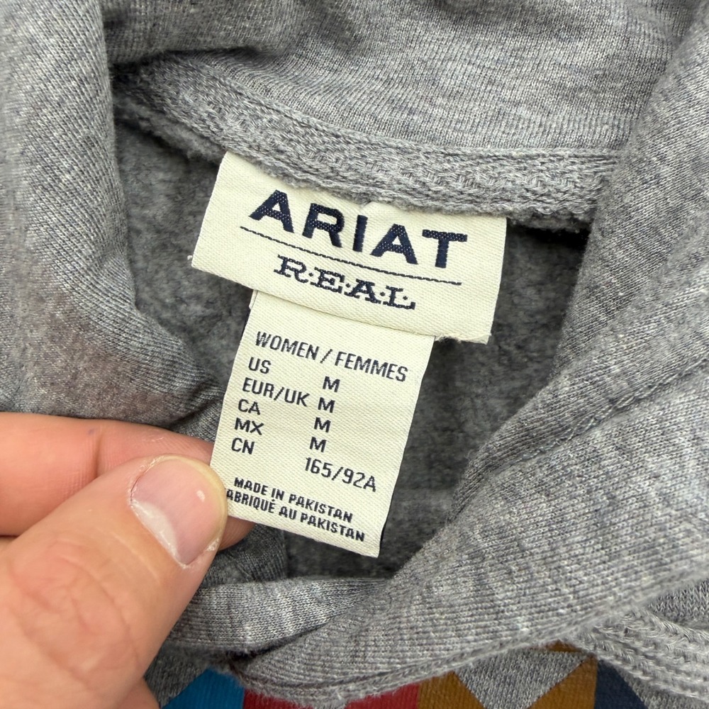 Ariat‎ REAL Womens Heather Gray Aztec Graphic Pullover Hoodie Sweatshirt Medium - Picture 3 of 9